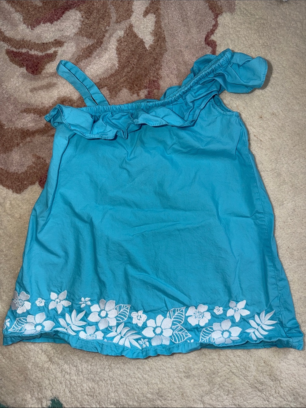 Gymboree Blue One-Shoulder Ruffle Dress with White Floral Embroidery